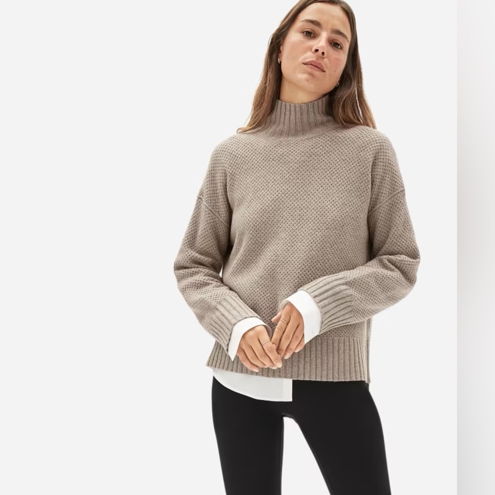 Everlane Cashmere Stroopwafel Turtleneck - Heathered Sand - Size Small